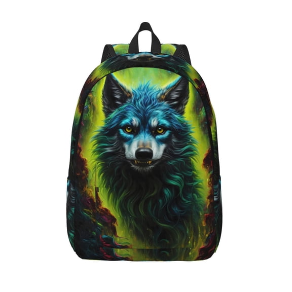 Vsdgher Fluorescent Wolf Print Canvas Backpack Travel Rucksack Unisex Knapsack 15.7/17.7Inch Laptop Backpack for Work,College -Medium