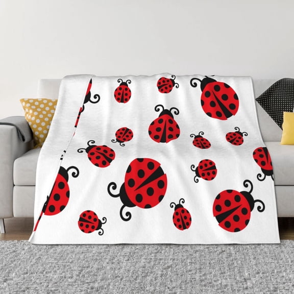 Vsdgher Fly Flying Ladybug Pattern Fleece Throw Blanket, Horizontal Fleece Bedding Home Decor for Couch & Bed All Season Use -80"x60"
