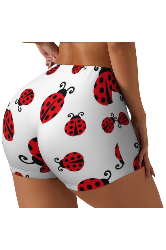 Fly Flying Ladybug Workout Shorts for Women Seamless Soft Smooth Gym Yoga Scrunch Active Exercise Fitness Shorts-Large