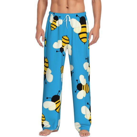 Vsdgher Flying Bees Print Mens Pajama Pants Sleep & Lounge Pants, PJ Bottoms With elastic waistb and Pockets