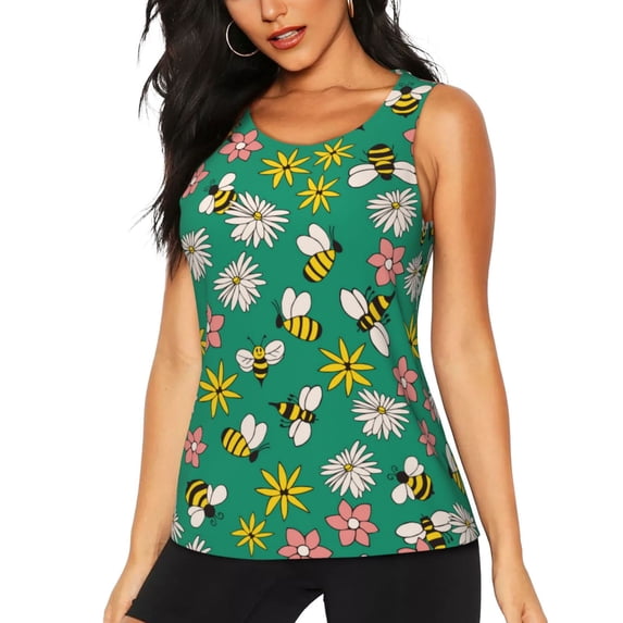 Vsdgher Flying Bees Print Tank Top Sports Vest Bra for Women Sports ,Performance Stretchy Quick Dry Sports Workout Running Top Vest with Removable Pads