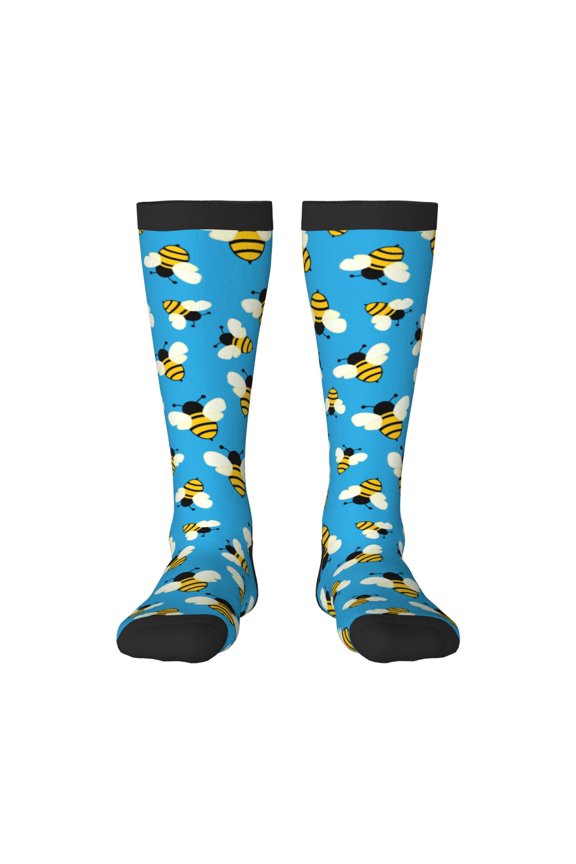 Flying Bees Print Thigh High Socks Extra Long Stretchy Sock Women Over Knee High Opaque Stocking Daily Wear