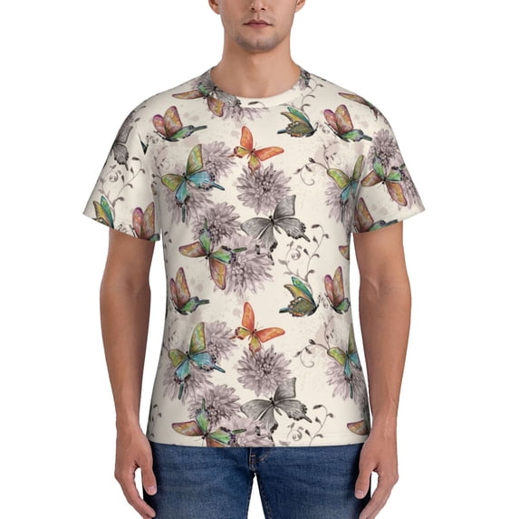 Vsdgher Flying Butterflies-1 Print Men's Dry Fit Mesh Athletic Shirts Moisture Wicking Tennis T-Shirt Tops