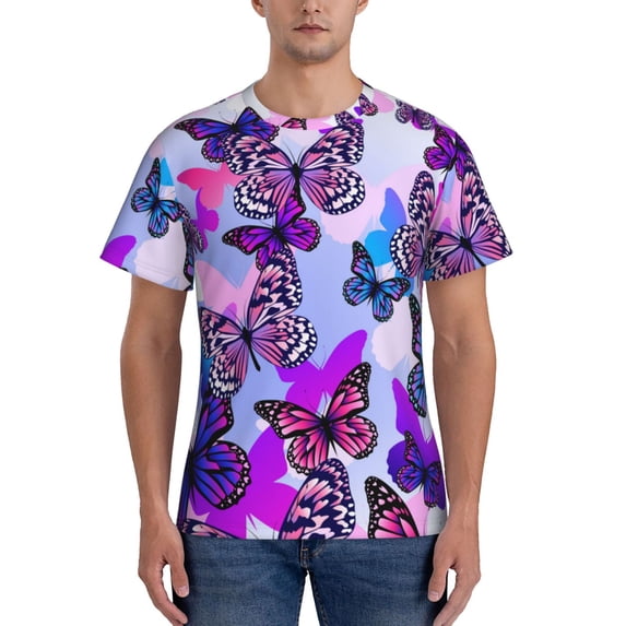 Vsdgher Flying Butterflies Print Men's Dry Fit Mesh Athletic Shirts Moisture Wicking Tennis T-Shirt Tops