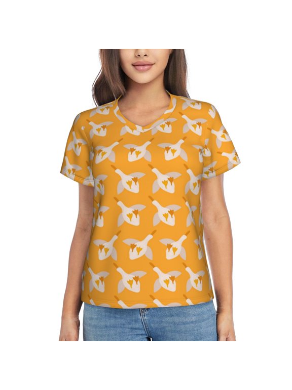 Flying Ducks Women Shirts V Neck Short Sleeve Tops T-Shirt Basic Tees, S to 3XLX-Large