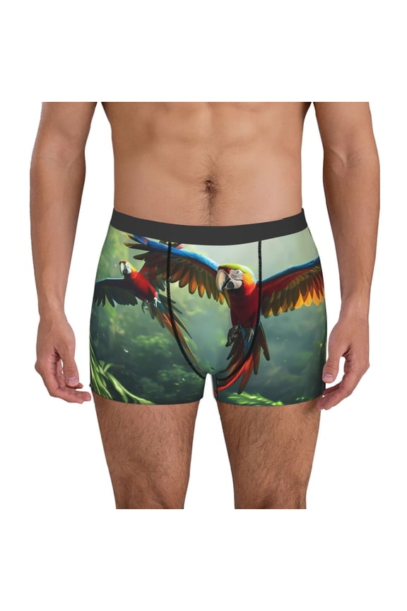 Flying Parrots In Jungle Pattern Men's Boxer Brief Underwear,Soft Funny Underwear for Men-X-Large