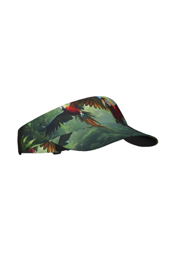 Flying Parrots In Jungle Print Adult Sunscreen Visor Cap,1 Piece of Sport Sun Visor Hats Adjustable Sun Hat for Outdoor Activities Fits for Women and Men (One Size)