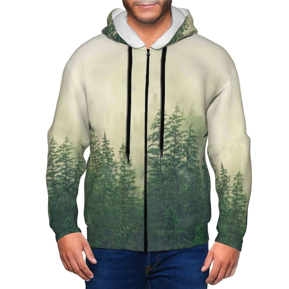 Vsdgher Fog Forest Mens Hoodies Zip Hoodie, Hoodies for Men, Zip-up Hooded Sweatshirt-XX-Large