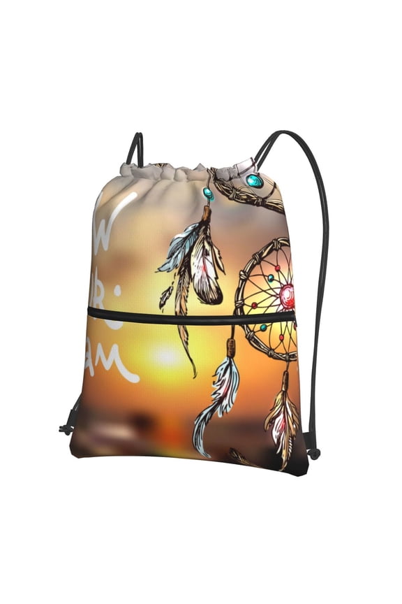 Follow Your Dream Dreamcatcher Drawstring Backpack Water Resistant String Bag Sports Sackpack Gym Sack for Men Women