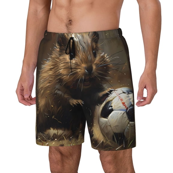 Vsdgher Football Loving Hamster for Mens Swim Trunks with Compression Liner Swim Shorts Swim Suits Board Shorts-Large