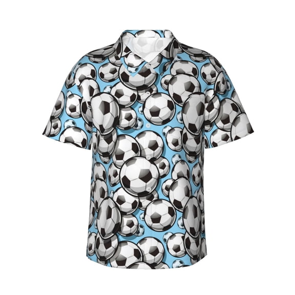 Vsdgher Football Soccer Ball Print Men's Hawaiian Shirts Button Down Tropical Holiday Beach Shirts Vacation Clothes,XX-Large
