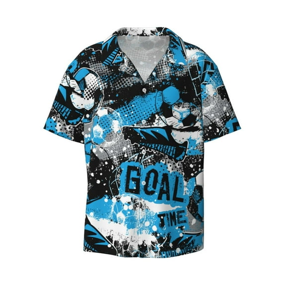 Vsdgher Football Time Print Men's Wrinkle Free Untucked Cuban Shirt Business Casual Button Down Shirts Short Sleeve Shirt