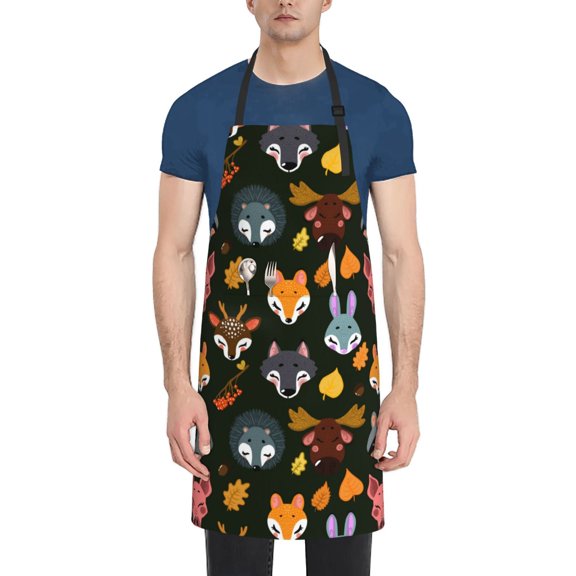 Vsdgher Forest Animal Faces Waterproof Apron with 2 Pockets Kitchen Chef Aprons Bibs for Grooming Cooking Baking Painting Gardening
