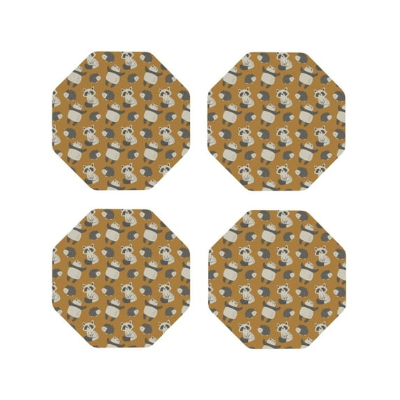 Vsdgher Forest Animal Leather Coasters for Drinks, Durable Drink Coasters 4 Set for Tabletop Protection, Luxurious Home Décor and Housewarming Gift-Octagon