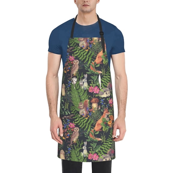 Vsdgher Forest Animals And Plants Waterproof Apron with 2 Pockets Kitchen Chef Aprons Bibs for Grooming Cooking Baking Painting Gardening