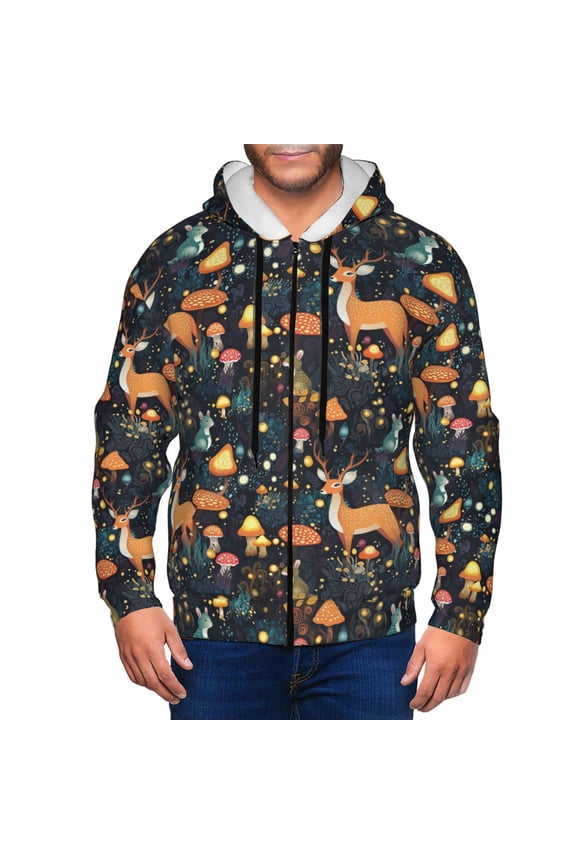 Forest Elf Mens Hoodies Zip Hoodie, Hoodies for Men, Zip-up Hooded Sweatshirt-Medium