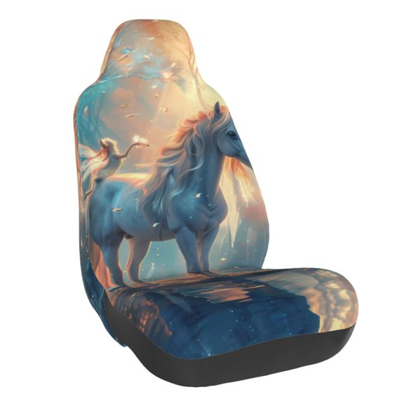 Vsdgher Forest Lake White Horse for Automotive Seat Covers for Cars Trucks and SUVs, Universal Fit Anti-Slip Bucket Seat Protector for Cars,Vehicle Seat Protector for Front Seats