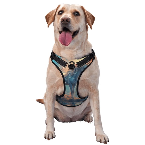 Vsdgher Forest Lake White Horse Pattern Dog Harness,No Pull Pet Harness with Soft Padded Handle,Adjustable Reflective Vest with 2 Buckles,4 Slide Buckles,S-XL Large