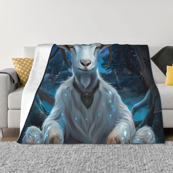 Vsdgher Forest Meditating Goat Pattern Fleece Throw Blanket, Horizontal Fleece Bedding Home Decor for Couch & Bed All Season Use -50"x40"