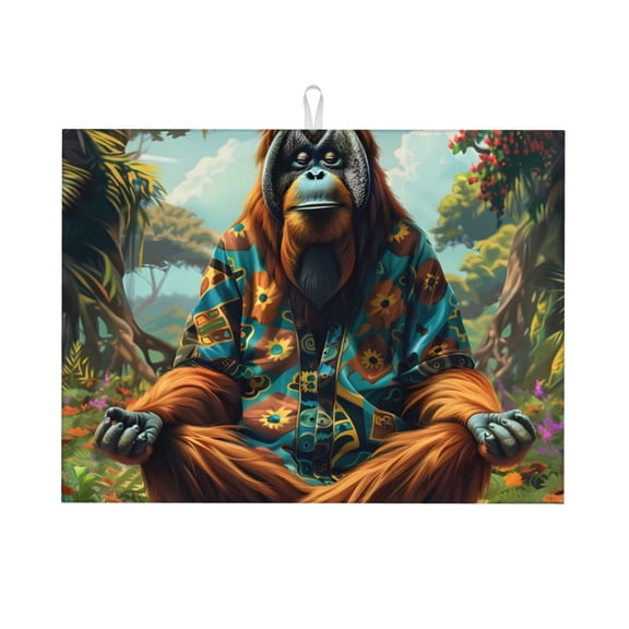 Vsdgher Forest Meditating Gorilla Dish Drying Mat Super Absorbent Drying Mat Large Dish Drying Mats for Kitchen Counter Kitchen Drying Mat 24" x 18"