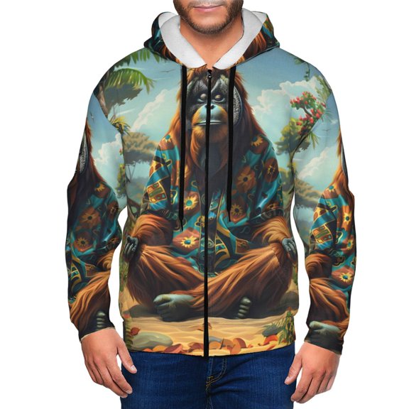 Vsdgher Forest Meditating Gorilla Mens Hoodies Zip Hoodie, Hoodies for Men, Zip-up Hooded Sweatshirt-Small