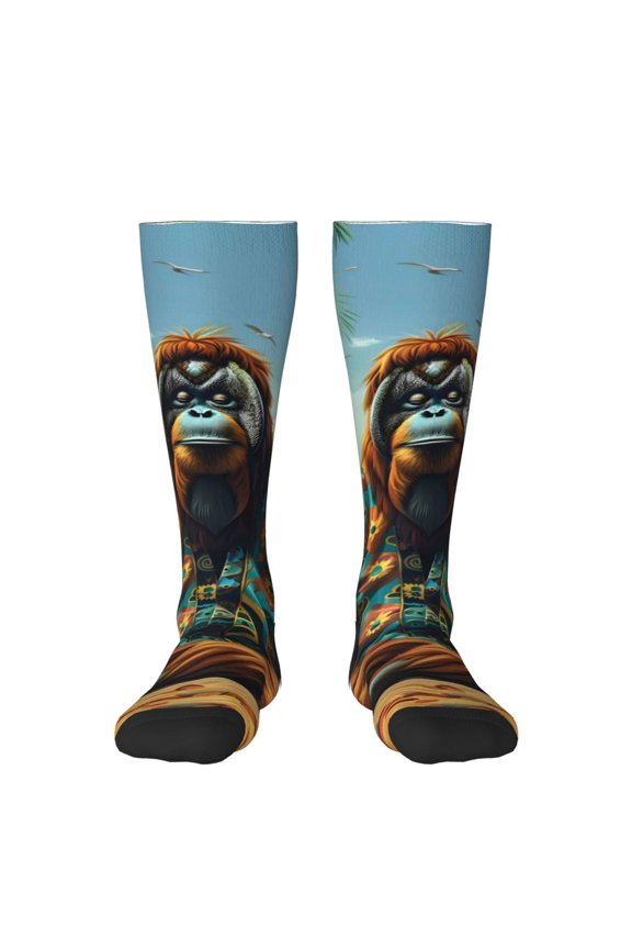 Forest Meditating Gorilla Print Thigh High Socks Extra Long Stretchy Sock Women Over Knee High Opaque Stocking Daily Wear