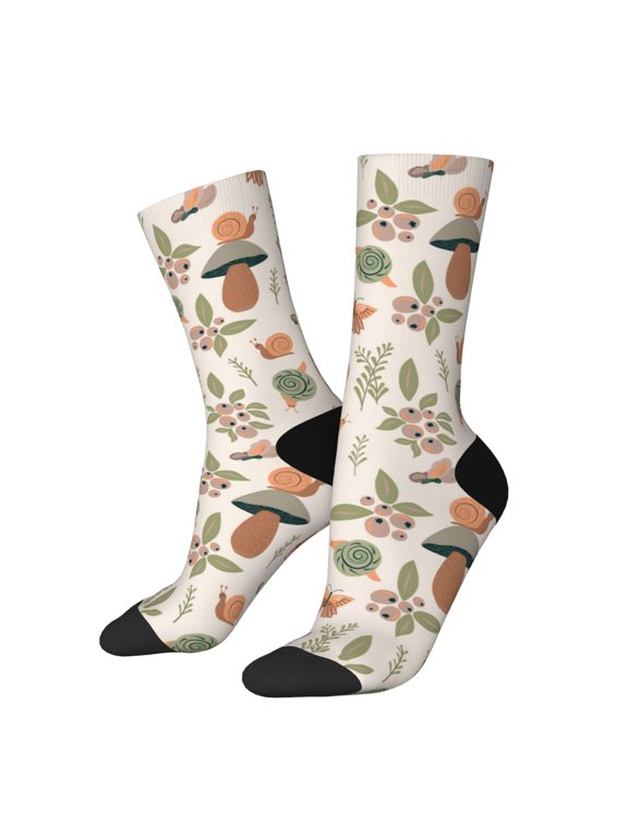 Forest Mushrooms Insects Crew Socks for Men & Women, Breathable Casual Athletic Ankle Socks