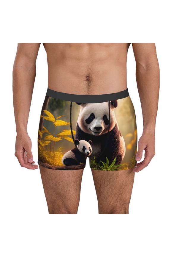 Forest Panda Pattern Men's Boxer Brief Underwear,Soft Funny Underwear for Men-Small