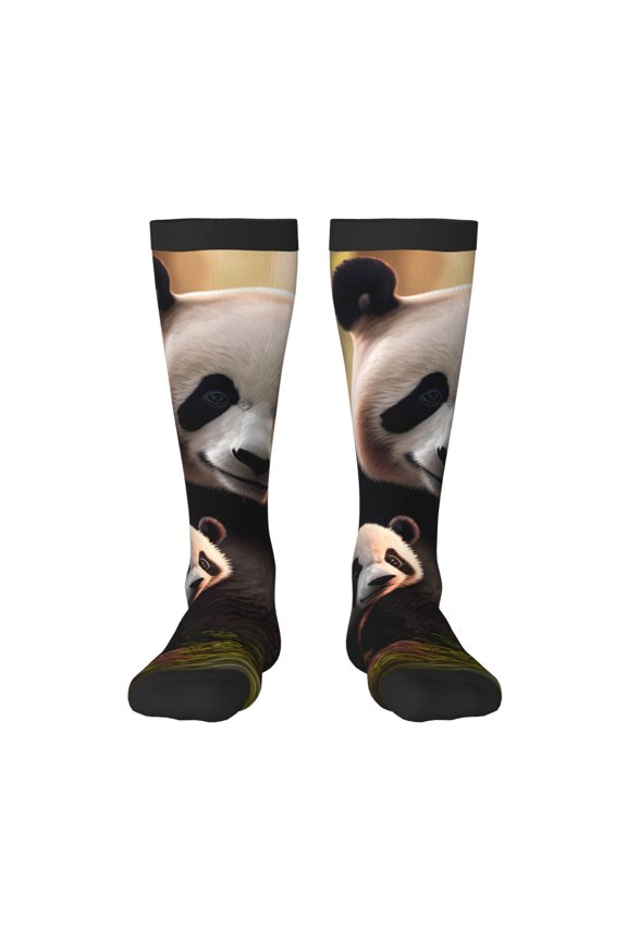 Forest Panda Print Thigh High Socks Extra Long Stretchy Sock Women Over Knee High Opaque Stocking Daily Wear