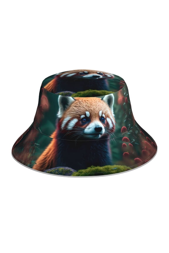 Forest Plant Raccoon Print Bucket Hat for Men&Women Bucket Hat Reversible Summer Double-Side-Wear Travel Gardening, Beach, Camping, Hiking, Fishing Cap