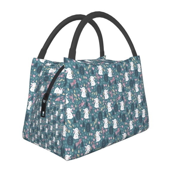 Vsdgher Forest Rabbit Print Insulated Reusable Bags with Sturdy Zipper and Handles, Foldable Totes for Hot or Cold Food Bring or Delivery