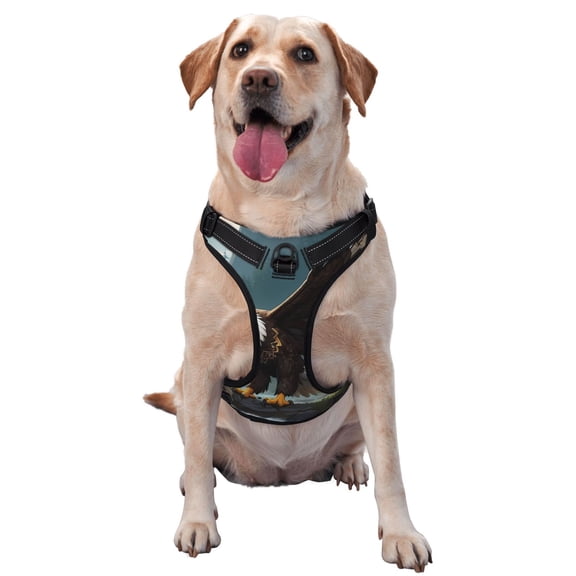 Vsdgher Forest River Bald Eagle Pattern Dog Harness,No Pull Pet Harness with Soft Padded Handle,Adjustable Reflective Vest with 2 Buckles,4 Slide Buckles,S-XL Large