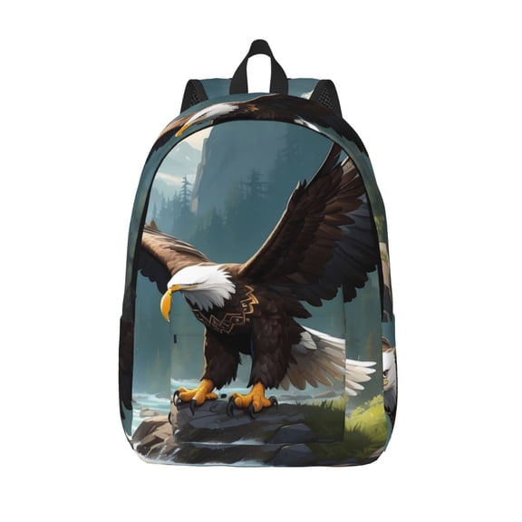 Vsdgher Forest River Bald Eagle Print Canvas Backpack Travel Rucksack Unisex Knapsack 15.7/17.7Inch Laptop Backpack for Work,College -Small