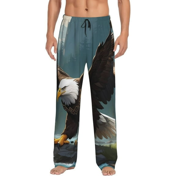 Vsdgher Forest River Bald Eagle Print Mens Pajama Pants Sleep & Lounge Pants, PJ Bottoms With elastic waistb and Pockets