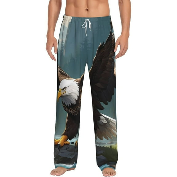 Vsdgher Forest River Bald Eagle Print Mens Pajama Pants Sleep & Lounge Pants, PJ Bottoms With elastic waistb and Pockets