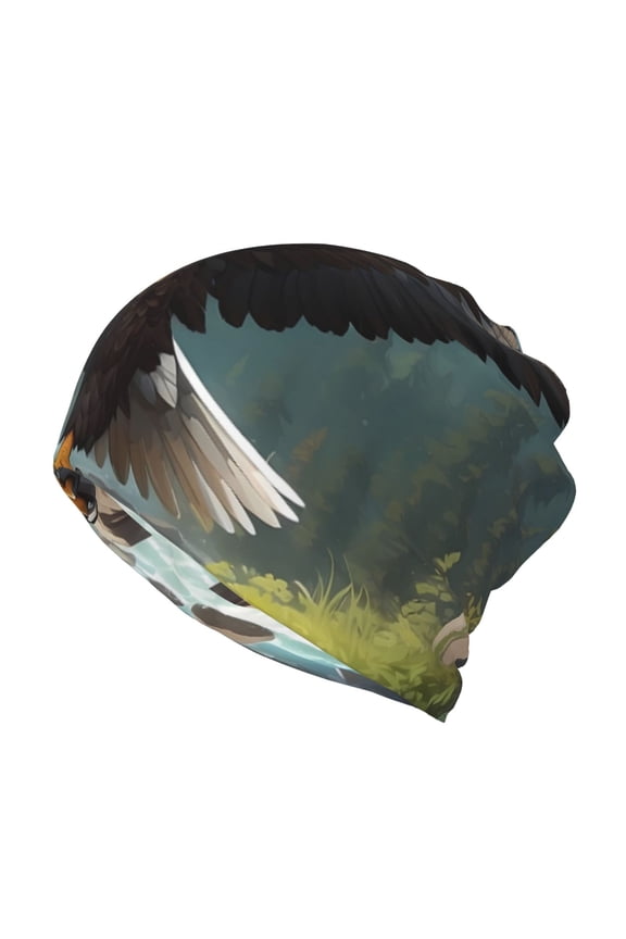 Forest River Bald Eagle Slouchy Beanie Hat for Men/Women, Skull Cap Chemo Cap Night Sleeping Cap