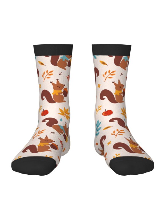 Forest Squirrel Nuts Pattern Kids Socks Boys Girl Crew Athletic Half Sport Running Breathable Socks Lightweight Stretch Crew Socks