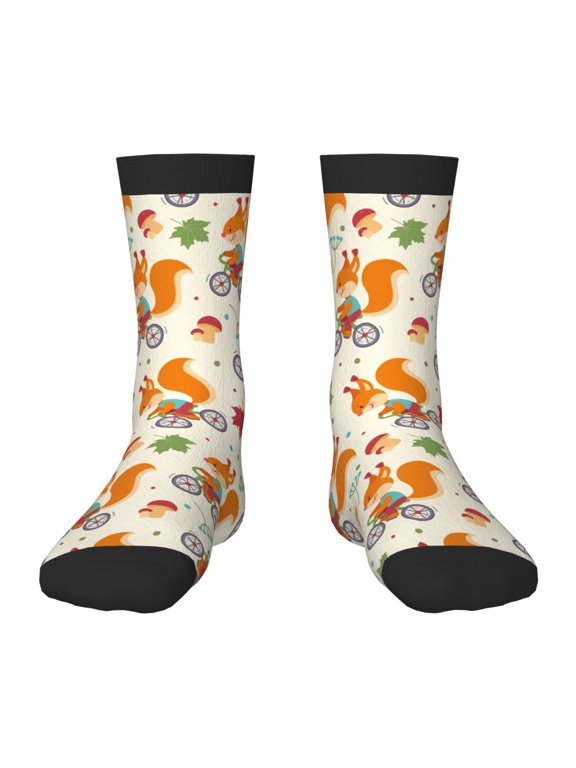 Forest Squirrel Pattern Kids Socks Boys Girl Crew Athletic Half Sport Running Breathable Socks Lightweight Stretch Crew Socks