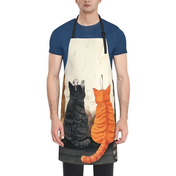 Vsdgher Four Cats Watching Rain Waterproof Apron with 2 Pockets Kitchen Chef Aprons Bibs for Grooming Cooking Baking Painting Gardening