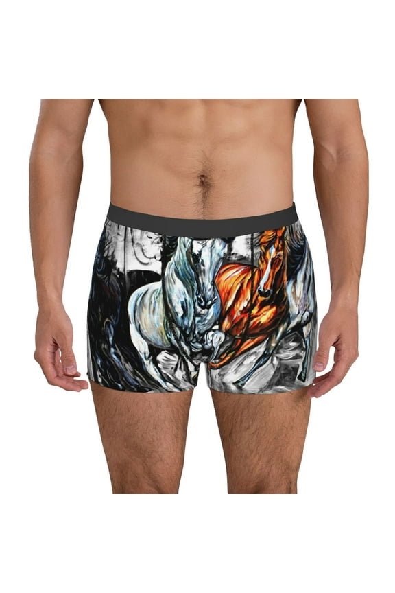Four Running Horses Pattern Men's Boxer Brief Underwear,Soft Funny Underwear for Men-Small