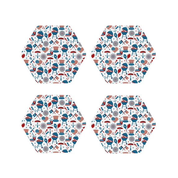 Vsdgher Fourth Of July Party Leather Coasters for Drinks, Durable Drink Coasters 4 Set for Tabletop Protection, Luxurious Home Décor and Housewarming Gift ( {designName})Hexagon
