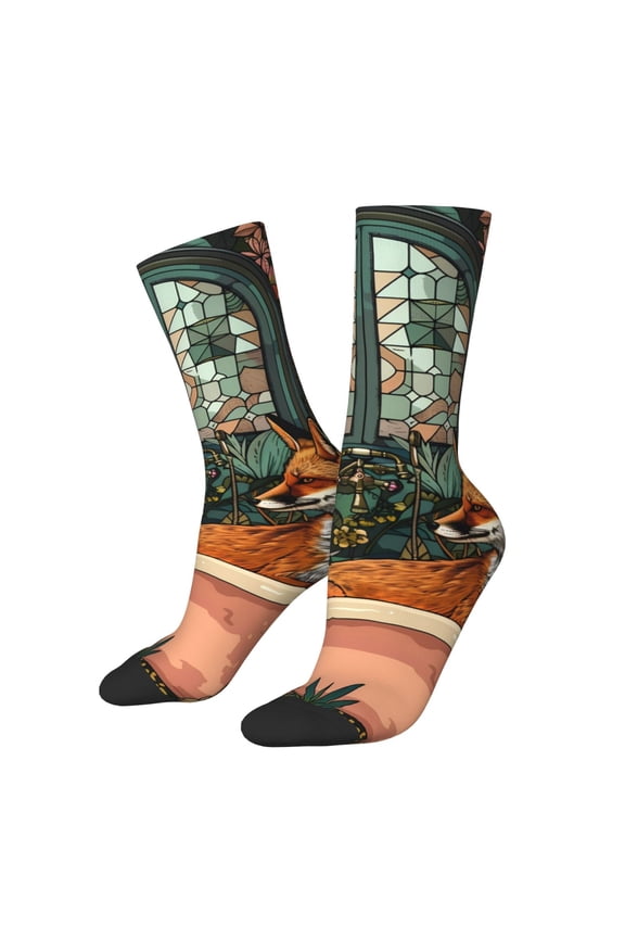 Fox Bathtub Floral Art Crew Socks for Men & Women, Breathable Casual Athletic Ankle Socks