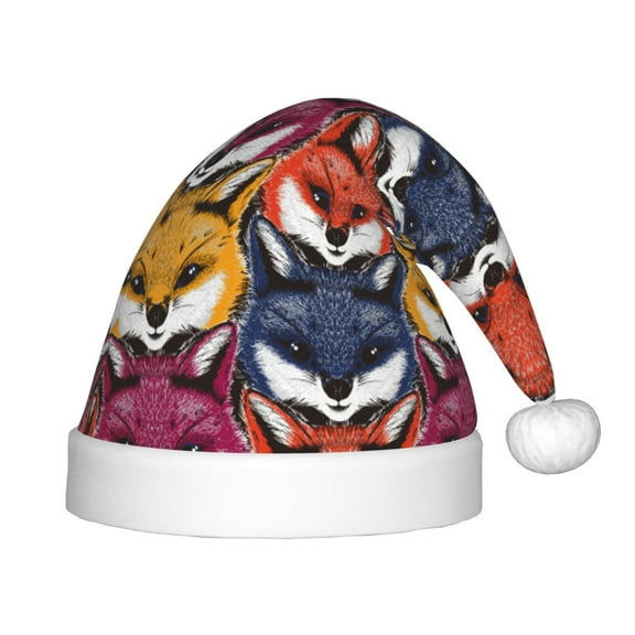 Vsdgher Fox Face Christmas Hat, Santa Hat for Kids Xmas Holiday Hat Red Classic Christmas New Year Festive Party Supplies