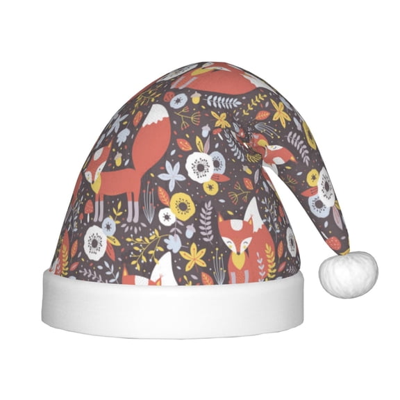 Vsdgher Foxes Christmas Hat, Santa Hat for Kids Xmas Holiday Hat Red Classic Christmas New Year Festive Party Supplies