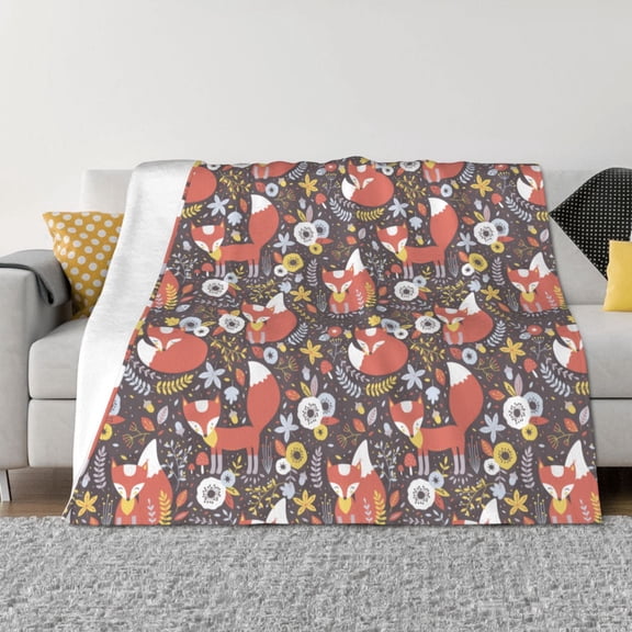 Vsdgher Foxes Pattern Fleece Throw Blanket, Horizontal Fleece Bedding Home Decor for Couch & Bed All Season Use -80"x60"