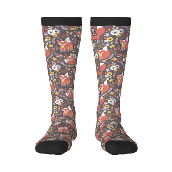 Vsdgher Foxes Print Thigh High Socks Extra Long Stretchy Sock Women Over Knee High Opaque Stocking Daily Wear