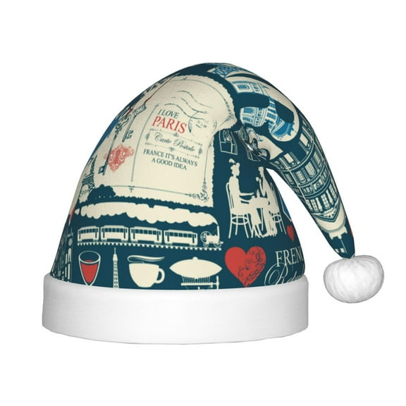 Vsdgher France and Paris Christmas Hat, Santa Hat for Kids Xmas Holiday Hat Red Classic Christmas New Year Festive Party Supplies