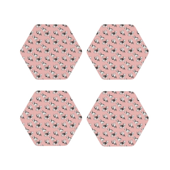 Vsdgher French Bulldog 1 Leather Coasters for Drinks, Durable Drink Coasters 4 Set for Tabletop Protection, Luxurious Home Décor and Housewarming Gift ( {designName})Hexagon