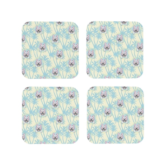 Vsdgher French Bulldog 3 Leather Coasters for Drinks, Durable Drink Coasters 4 Set for Tabletop Protection, Luxurious Home Décor and Housewarming Gift ( {designName})Square