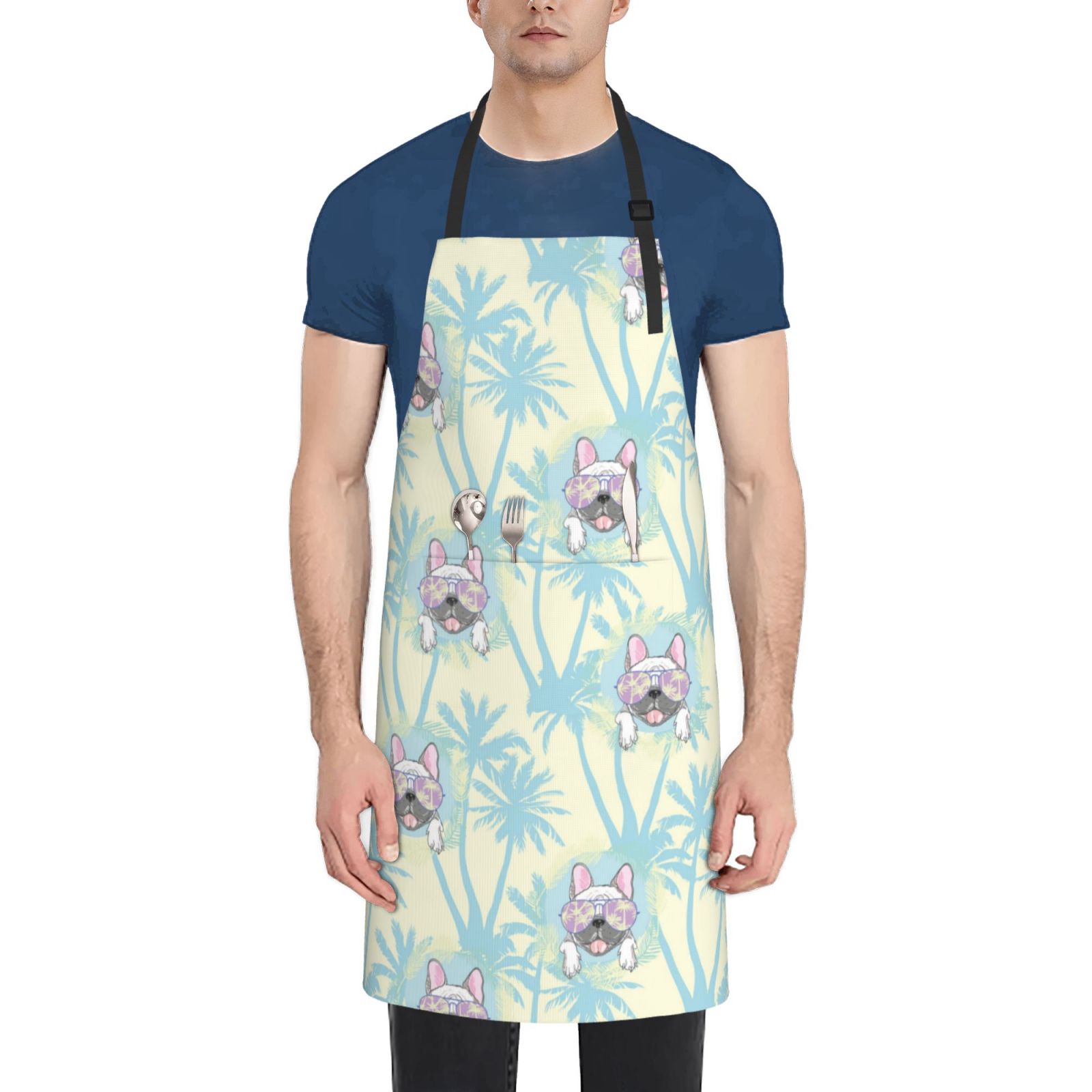 Vsdgher French Bulldog 3 Waterproof Apron with 2 Pockets Kitchen Chef Aprons Bibs for Grooming Cooking Baking Painting Gardening